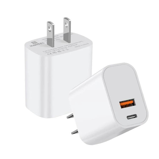 HAWEEL USB Charger for Powering Devices in Daily Life - white dual-port USB-A and USB-C wall charger for home, office, and travel