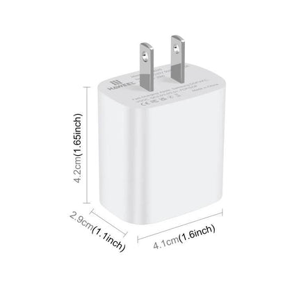 HAWEEL USB Charger for Powering Devices in Daily Life - compact dual-port white wall charger with US foldable prongs and dimensions