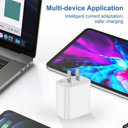 HAWEEL USB Charger for Powering Devices in Daily Life — compact dual-port charger beside laptop and tablet for daily home, office, and travel charging