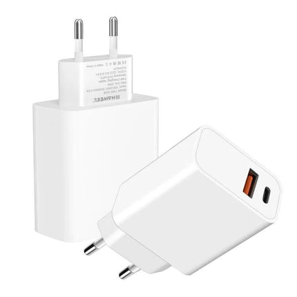HAWEEL EU Plug Charger for Home and Travel Device Needs compact white dual USB wall charger with USB-A and USB-C ports
