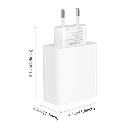 HAWEEL EU Plug Charger for Home and Travel Device Needs - white dual USB EU wall charger with compact dimensions 6.1cm x 4.1cm x 2.9cm