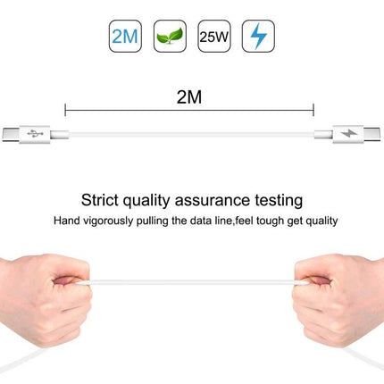 HAWEEL USB-C Charging Cable for Daily Device Needs – 2M durable 25W USB-C cable for charging and data transfer, shown being quality-tested
