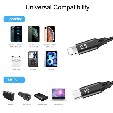 HAWEEL Cable for Daily Device Charging and Data Transfer showing Lightning and USB-C connectors and compatible devices