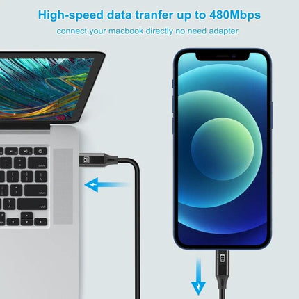 HAWEEL Cable for Daily Device Charging and Data Transfer connected between laptop and smartphone showing high-speed data transfer and durable TPE shielding