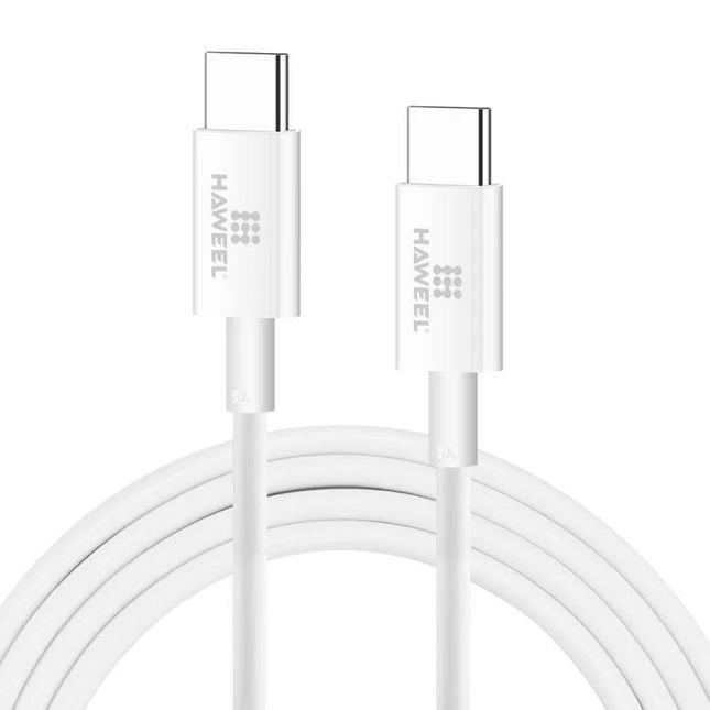 HAWEEL USB-C Cable for Everyday Device Charging Needs - white USB-C to USB-C TPE cable with aluminum foil shielding, durable travel and desk charger