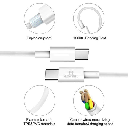 HAWEEL USB-C Cable for Everyday Device Charging Needs - durable TPE & PVC cable with aluminum foil, copper wires, explosion-proof and 10000+ bending tested