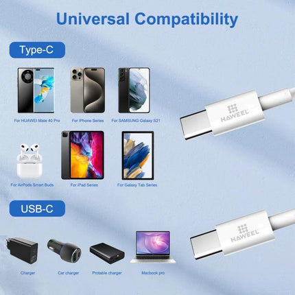 HAWEEL USB-C Cable for Everyday Device Charging Needs - universal Type-C and USB-C compatibility with phones, tablets, earbuds and chargers