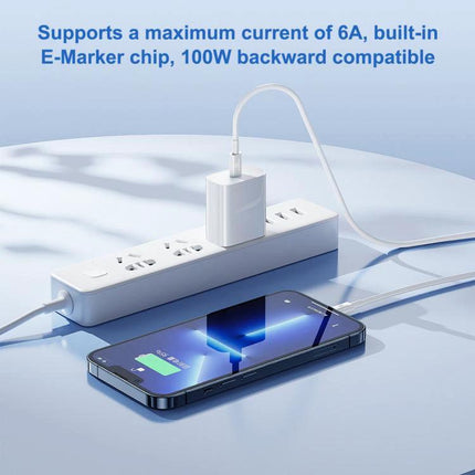 HAWEEL USB-C Cable for Everyday Device Charging Needs white cable charging smartphone from wall adapter on power strip, 100W compatible