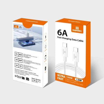 HAWEEL USB-C Cable for Everyday Device Charging Needs - 1.5M 6A fast charging TPE cable in retail packaging