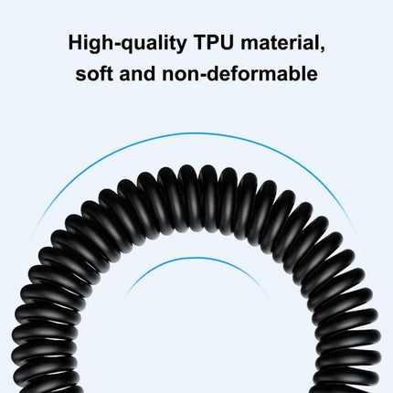 HAWEEL USB-C Charging Cable for Daily Phone Essentials showing coiled black TPU cable, soft and non-deformable for everyday charging