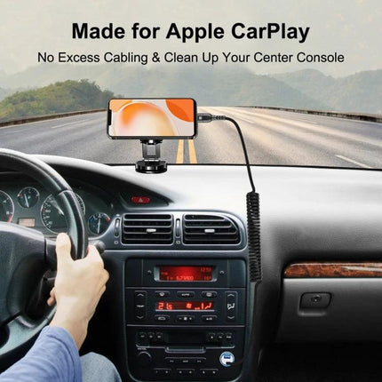 HAWEEL USB-C Charging Cable for Daily Phone Essentials in car with coiled cord and phone mount showing Apple CarPlay setup
