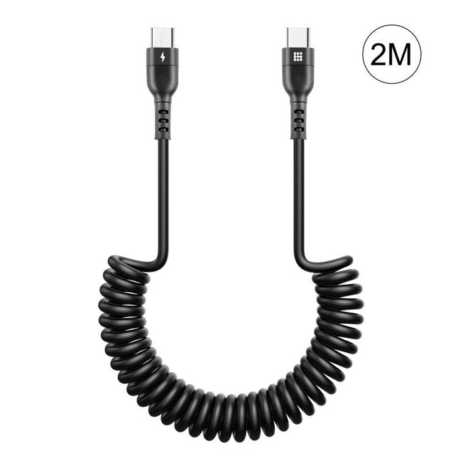 HAWEEL USB-C Cable for Everyday Device Charging Needs - 2M black coiled USB-C charging cable for smartphones and tablets