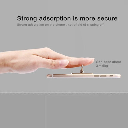 Gold 360-Degree Rotatable Ring Holder for Smartphones in Gold showing strong adhesion and secure grip holding a phone mid-air