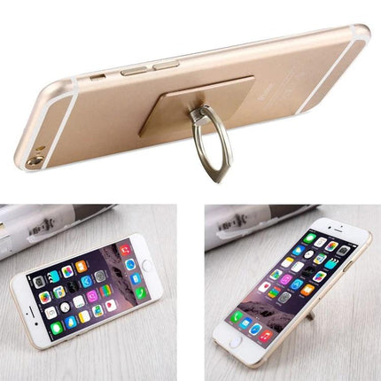 Gold 360-Degree Rotatable Ring Holder for Smartphones in Gold shown as a phone stand and secure grip