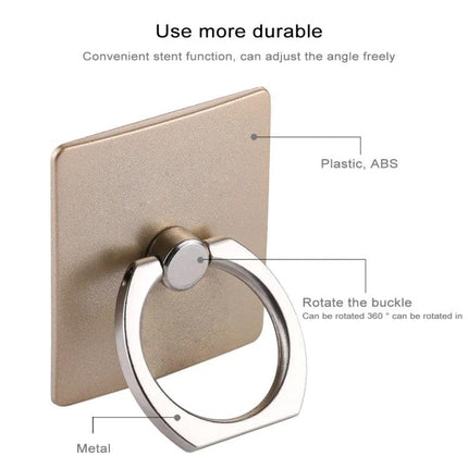 Gold 360-Degree Rotatable Ring Holder for Smartphones in Gold showing metallic ring, 360° rotation and ABS plastic square mount