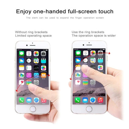 Gold 360-Degree Rotatable Ring Holder for Smartphones in Gold shown on phone enabling one-handed full-screen touch and hands-free viewing