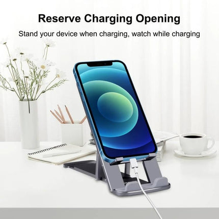 HAWEEL Desktop Holder Supports Daily Video Calls and Streaming showing phone on adjustable stand with charging opening on desk