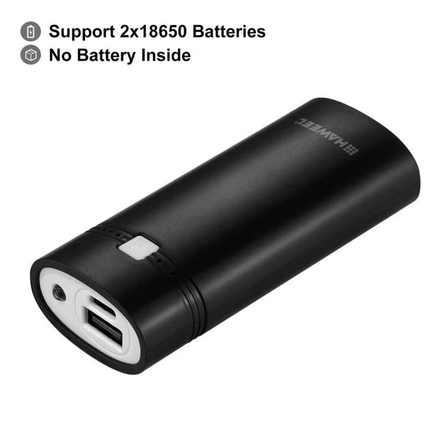 Build Your Own HAWEEL Power Bank for Daily Phone Use - black 18650 battery DIY portable charger showing USB port and battery slot