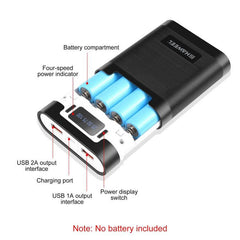 Customizable 10000mAh Dual-USB QC Power Bank Shell for 4x 18650 Batteries (Not Included) with Smart Charging Display