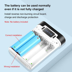 Customizable 10000mAh Dual-USB QC Power Bank Shell for 4x 18650 Batteries (Not Included) with Smart Charging Display