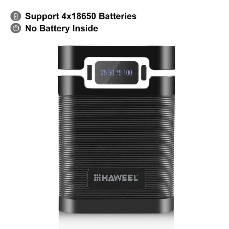 Customizable 10000mAh Dual-USB QC Power Bank Shell for 4x 18650 Batteries (Not Included) with Smart Charging Display