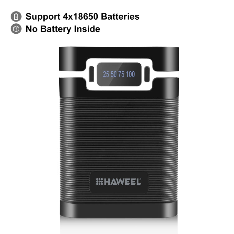 HAWEEL DIY 4x 18650 Battery (Not Included) 10000mAh Dual-way QC Charger Power Bank Shell Box with 2x USB Output & Display,  Support PD / QC / SCP / FCP / AFC / PPS / PE, DIY 4x 18650 Batteries 10000mAh QC