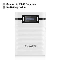 Customizable 10000mAh Dual-USB QC Power Bank Shell for 4x 18650 Batteries (Not Included) with Smart Charging Display