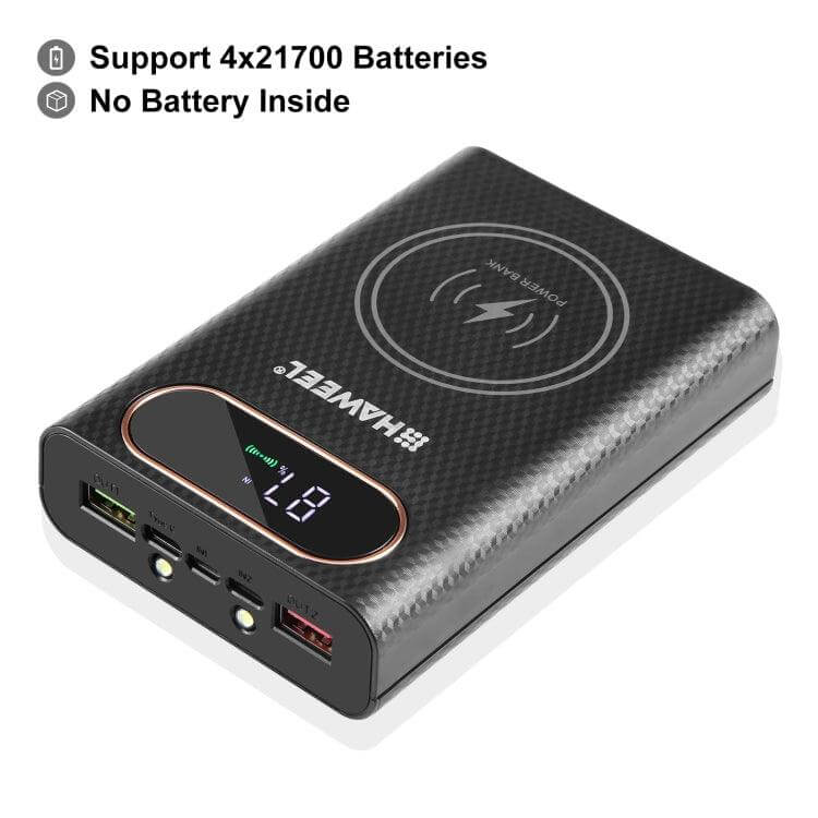 HAWEEL 4 x 21700 Battery Power Bank with 22.5W Fast Charging & 15W Wireless Charging Case - Display Included (Batteries Not Included)