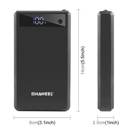 HAWEEL DIY Power Bank Case for Daily On-the-Go Use — compact black DIY power bank case with LED battery display and dimensions 14cm x 8cm x 2.5cm