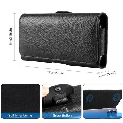 HAWEEL Genuine Leather Phone Belt Clip For 6.1-6.8 Inch Phones Litchi-Textured Cowhide Leather Belt Case With Magnetic Closure And Sturdy Clip