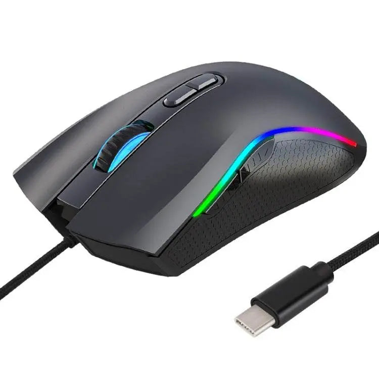 HXSJ A869 Type-C 7200dpi 6-modes Adjustable 7-keys RGB Light Wired Game Mouse, A869RGB-TYPE-C