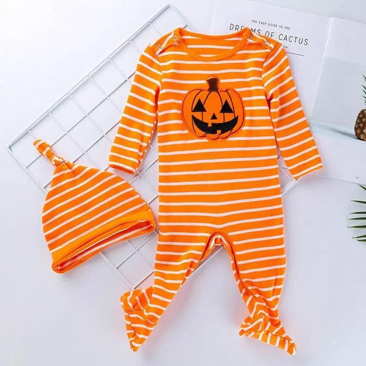 Halloween Baby Long-sleeved Striped Pumpkin Print Suit