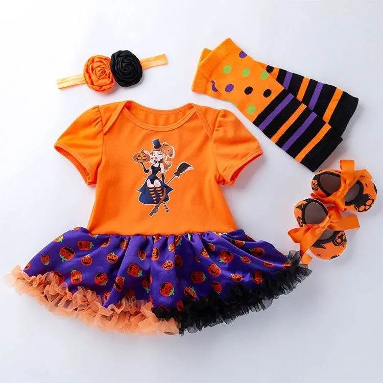 Halloween Baby Short-Sleeved Cartoon Print Romper Dress Fun