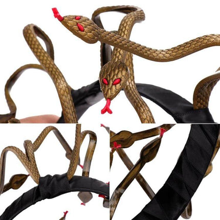 Halloween Carnival Stage Props Headdress Medusa Snake Cosplay Headband - lightweight gold snake headband for Medusa costume, 23x23cm