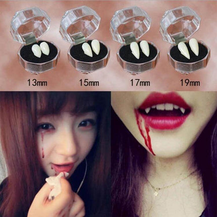 Halloween Dentures Props 19mm Vampire Fangs For Party Fun resin 19mm vampire fangs in crystal box for Halloween parties and photo booths