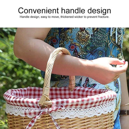 Hand Woven Picnic Basket Sackcloth Rattan Storage Basket Small with removable washable lining and convenient handle for picnics and home storage