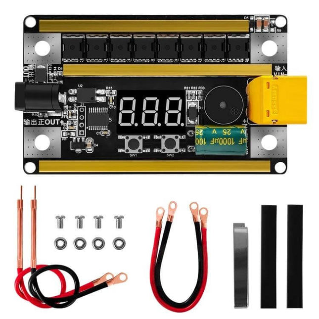Handheld Battery Spot Welder For Small Battery Packs - compact 18–24V unit with display, cables, nickel strips and connectors for DIY battery assembly