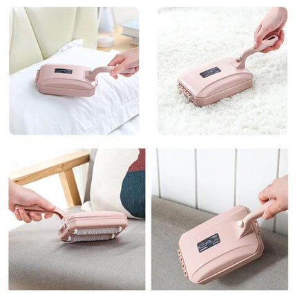 Handheld Carpet Brush Two-Row Design For Pet Hair And Debris - pink ergonomic handheld brush removing pet hair from carpet, sofa, bed