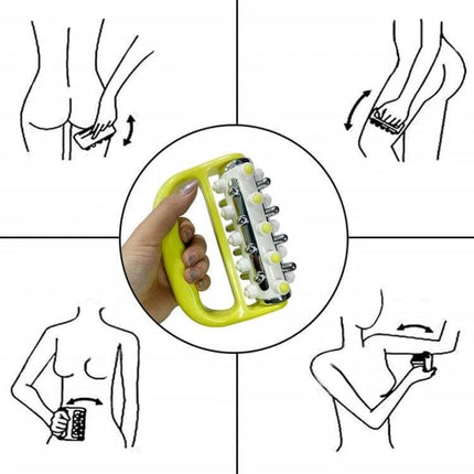 Handheld Curved Five-Row Roller Massager for Sore Muscles – ergonomic five-row curved roller for shower use, home recovery and post-workout muscle relief