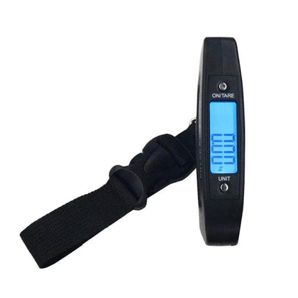 Handheld Luggage Scale With Blue Backlit LCD Display For Travel - compact portable travel luggage scale with blue LCD and strap