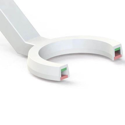 Handheld Vascular Imaging Instrument For Facial Vein Detection showing white C-shaped handheld probe with red and green safe red light emitters