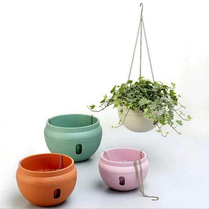 Hanging Plastic Flower Pot 24 x 18 cm With Chain Indoor Use - translucent round hanging planter displaying trailing ivy