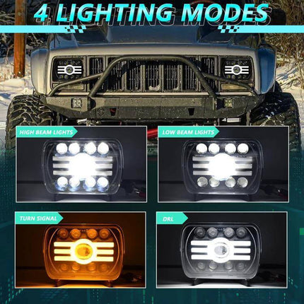 Headlight For Jeep Wrangler 7 Inch Everyday Driving 5x7 square LED headlight with DRL, turn signal, high and low beam in die-cast aluminum housing