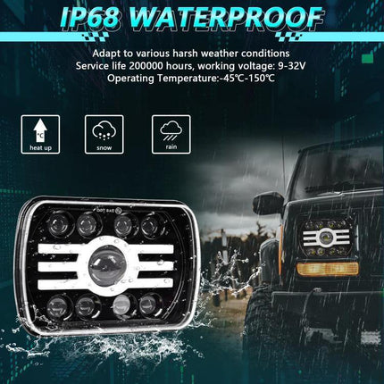Headlight For Jeep Wrangler 7 Inch Everyday Driving - 5x7 square LED headlight with DRL, turn signals, die-cast aluminum housing, IP68 waterproof