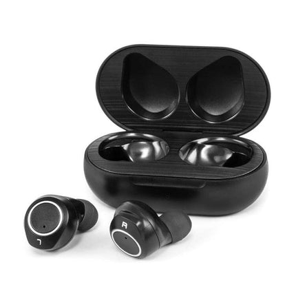 Hearing Aid Sound Amplifier Mini USB Charging For Everyday Use compact black earbuds-style amplifier with charging case, discreet daily listening device