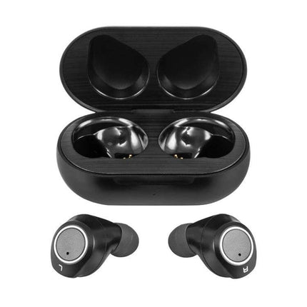 Hearing Aid Sound Amplifier Mini USB Charging For Everyday Use compact black earbuds with charging case, discreet 121 dB amplification, adjustable gain 25–35