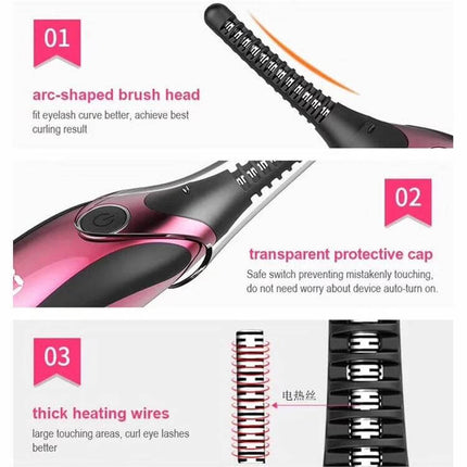 Heated Portable Eyelash Curler For Daily Lash Curling with arc-shaped brush head, temperature display, protective cap and thick heating wires
