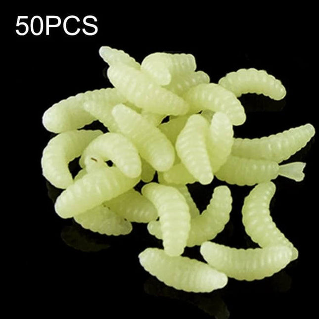 Alt Tag: Hengjia 20mm Bread Bait Worms 50 Pcs Soft Bait For Fresh And Saltwater Fishing - glow yellow 50-piece pack of 20mm soft bread-mimic worms