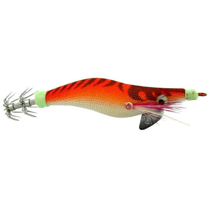 Hengjia 8 Cm Plastic Squid Lures For Casual Fishing - 8cm orange tiger-pattern plastic squid lure with 3D eyes, double crown hooks for pier and bay fishing