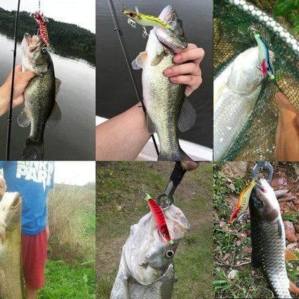 Hengjia 8 Cm Plastic Squid Lures For Casual Fishing - collage of caught fish using 8 cm plastic squid lures with 3D eyes and bait fish color patterns
